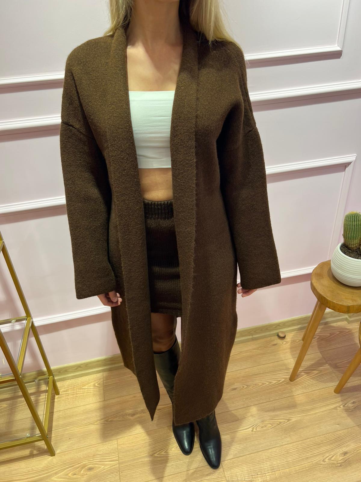 Yumuşak Dokulu Kalın Oversize Uzun Hırka Kahverengi