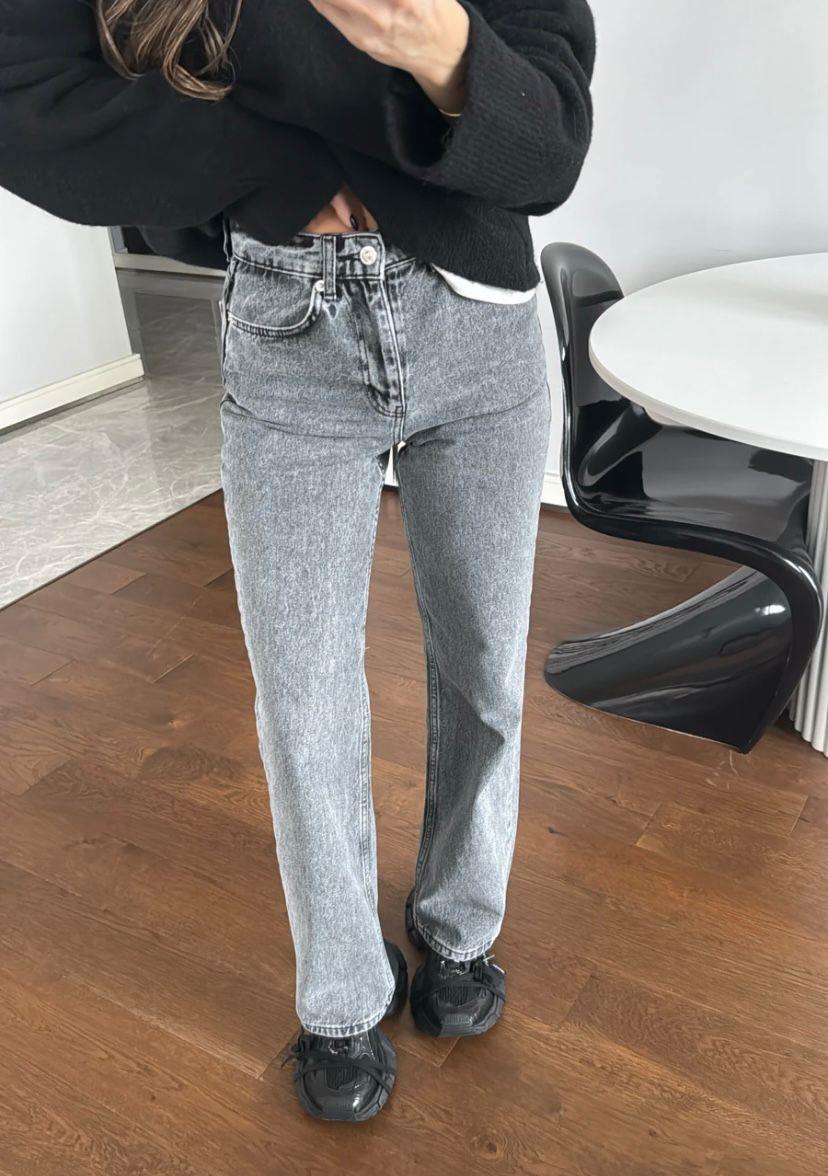 ZR Koyu Açık Gri Yüksek Bel Straight Jean