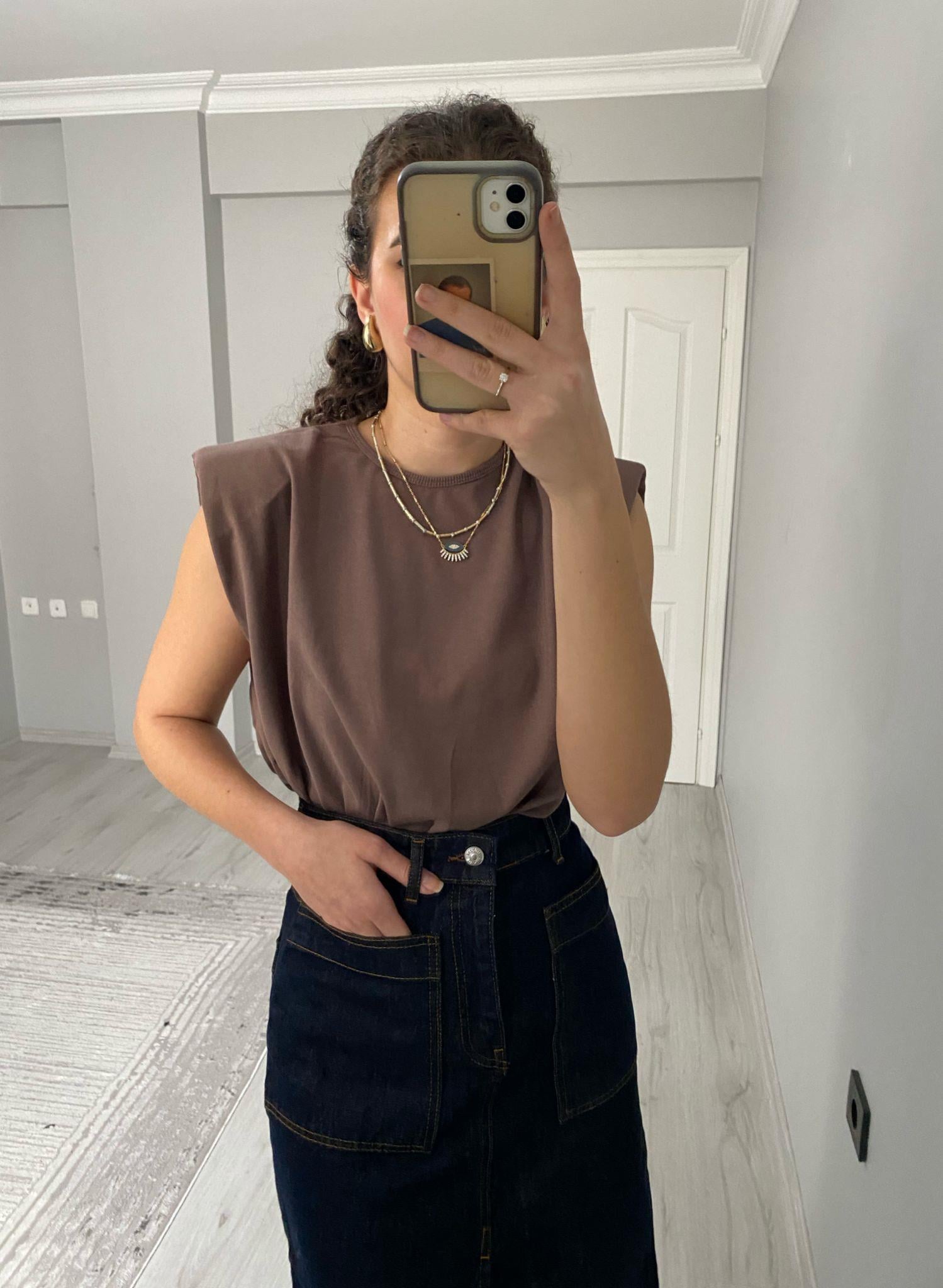 ZR Premium Kalite Vatkalı Bodysuit Kahve