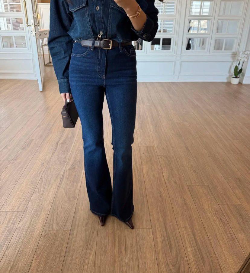 ZR Yüksek Bel Yıkamalı İspanyol Paça Jean Lacivert