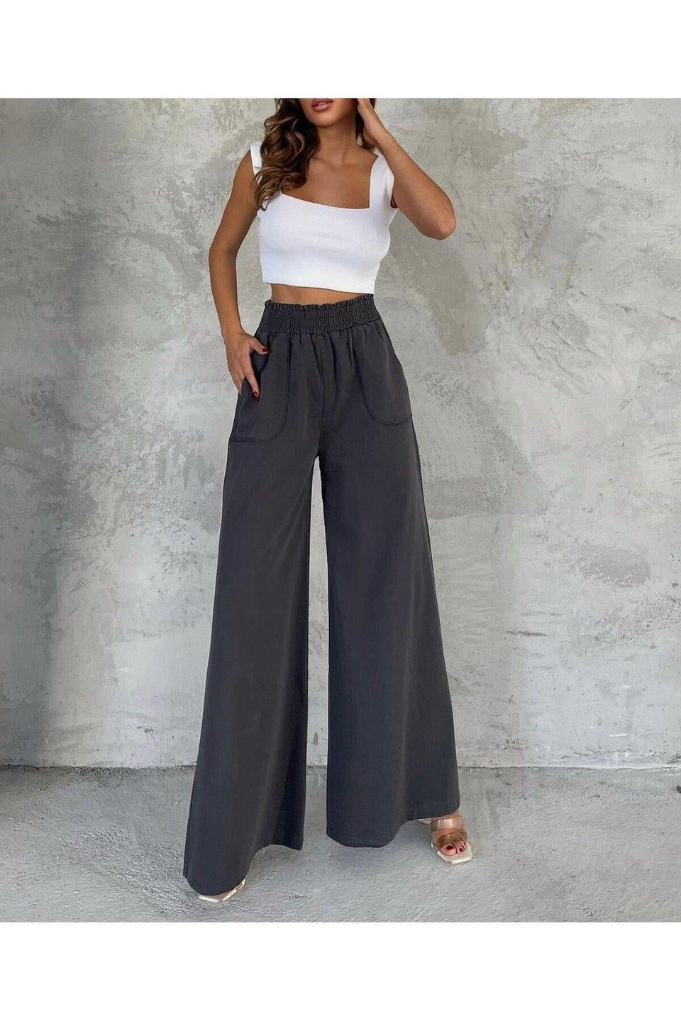 Beli Lastikli Geniş Paça Gabardin Pantalon