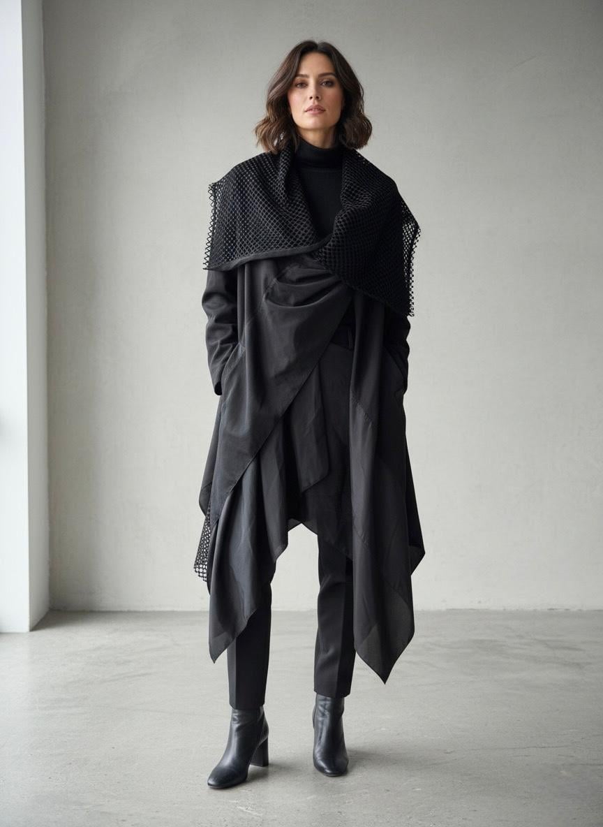 Siyah Zarafet Drape Stil Ceket