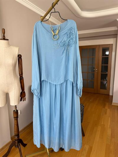 Çiçek Desenli İthal Oversize Elbise