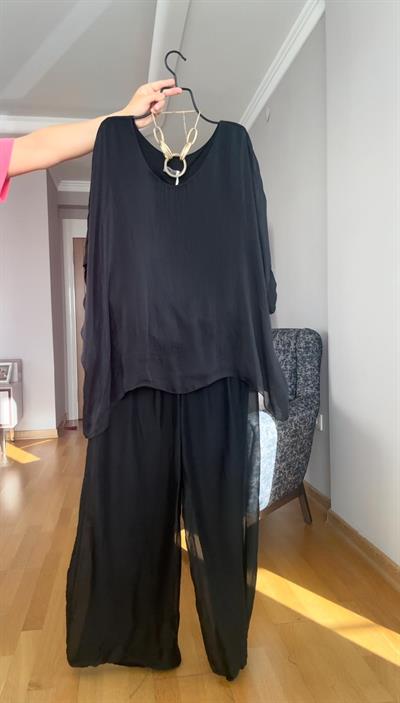 Siyah İthal Oversize Bluz - Pantolon Takım