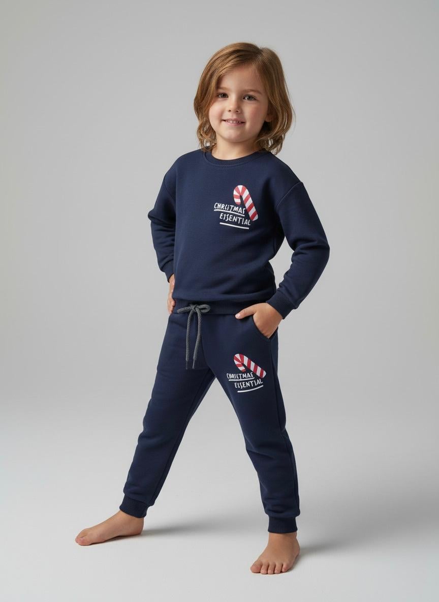  Yılbaşı Temalı Pamuklu Sweatshirt & Alt Eşofman Takımı