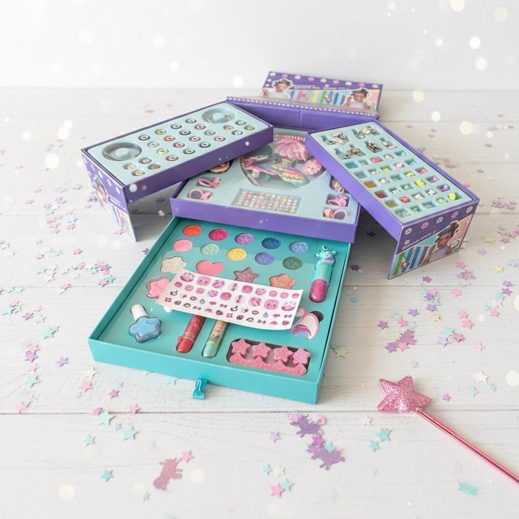 Beauty Magic Box - Sihirli Güzellik Kutusu – Çocuk Makyaj, Sticker, Dövme, Charm Seti