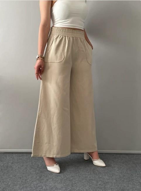 Beli Lastikli Geniş Paça Gabardin Pantalon