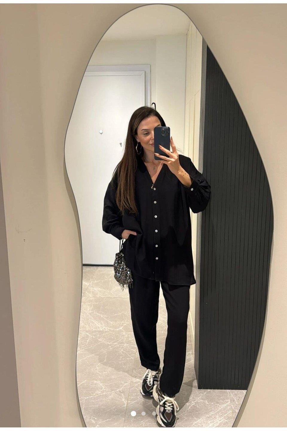 Gömlek Pantalon Alt Üst Siyah Takım 
