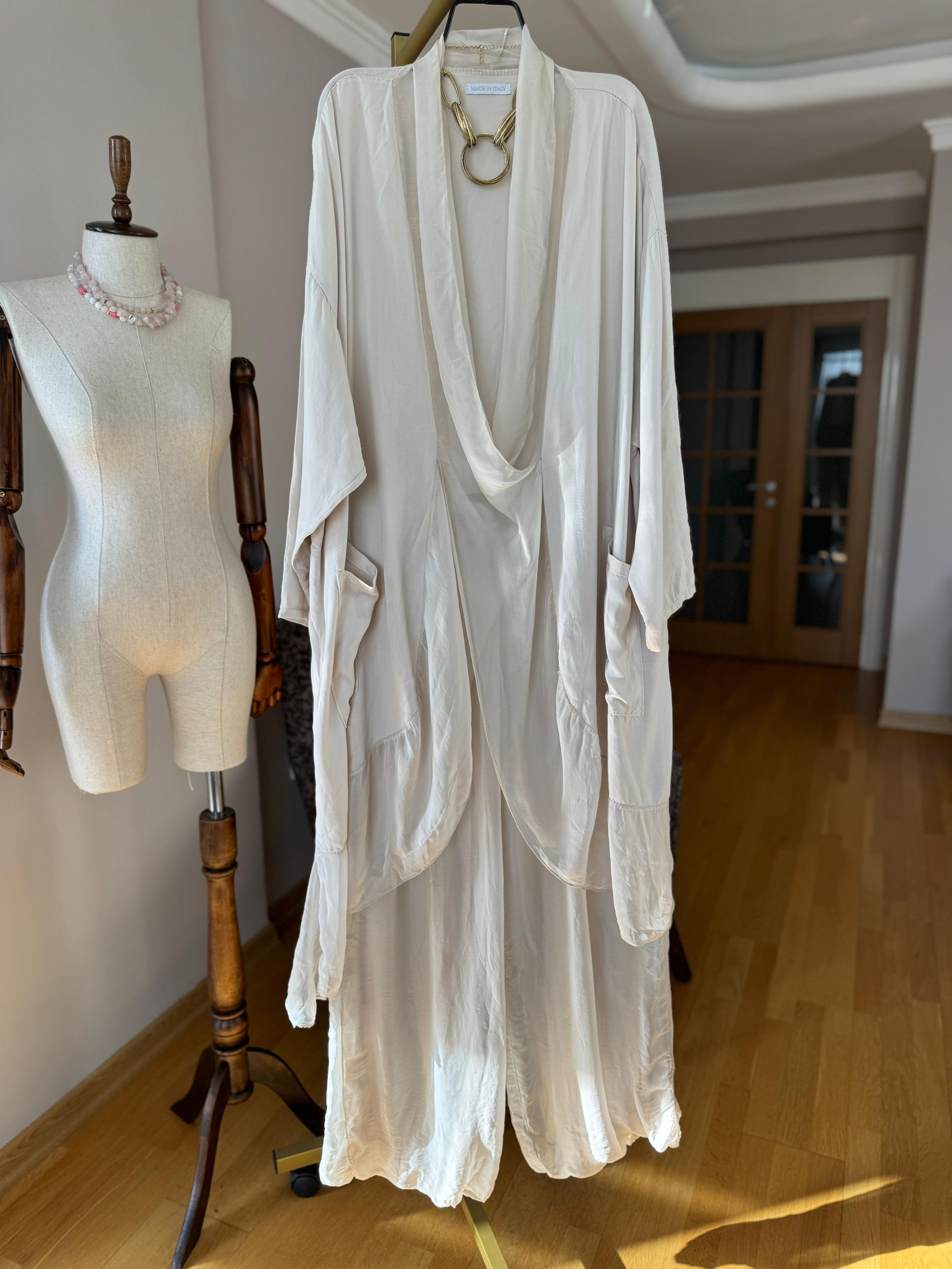 Ipek Detaylı Italyan Oversize Bluz- Pantolon Takım
