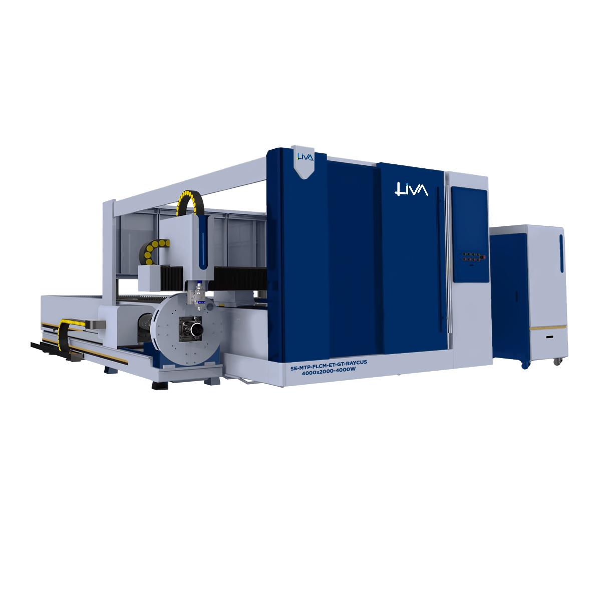 SE-MTP-FLCM-ET-GT-RAYCUS-4000x2000-4000W Full Cover Metal Tubes And Plates Fiber Laser Cutting Machine With Exchange Table Raycus