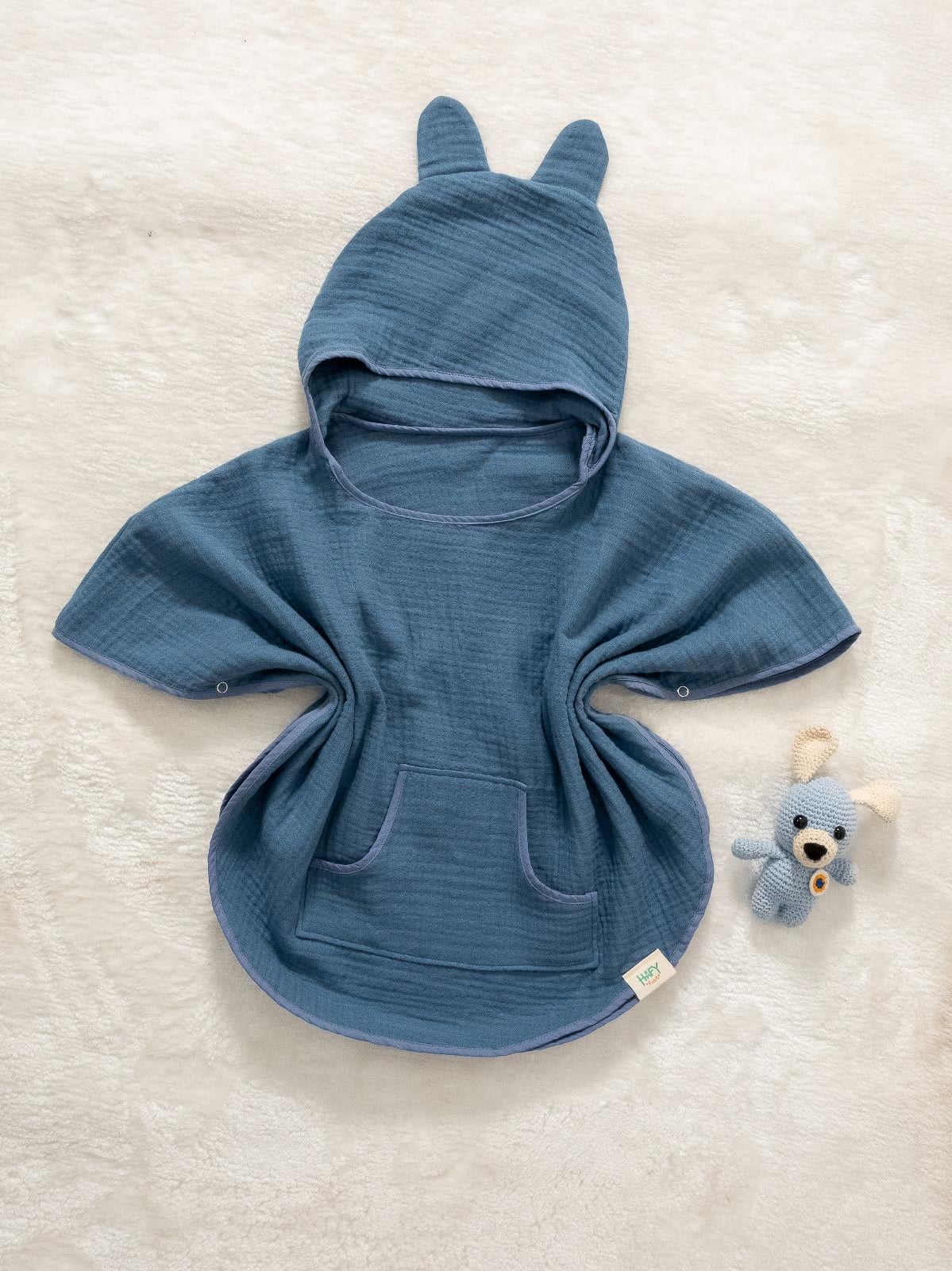 Hafy Baby %100 Organik Pamuklu İndigo 4 Katlı Müslin Panço