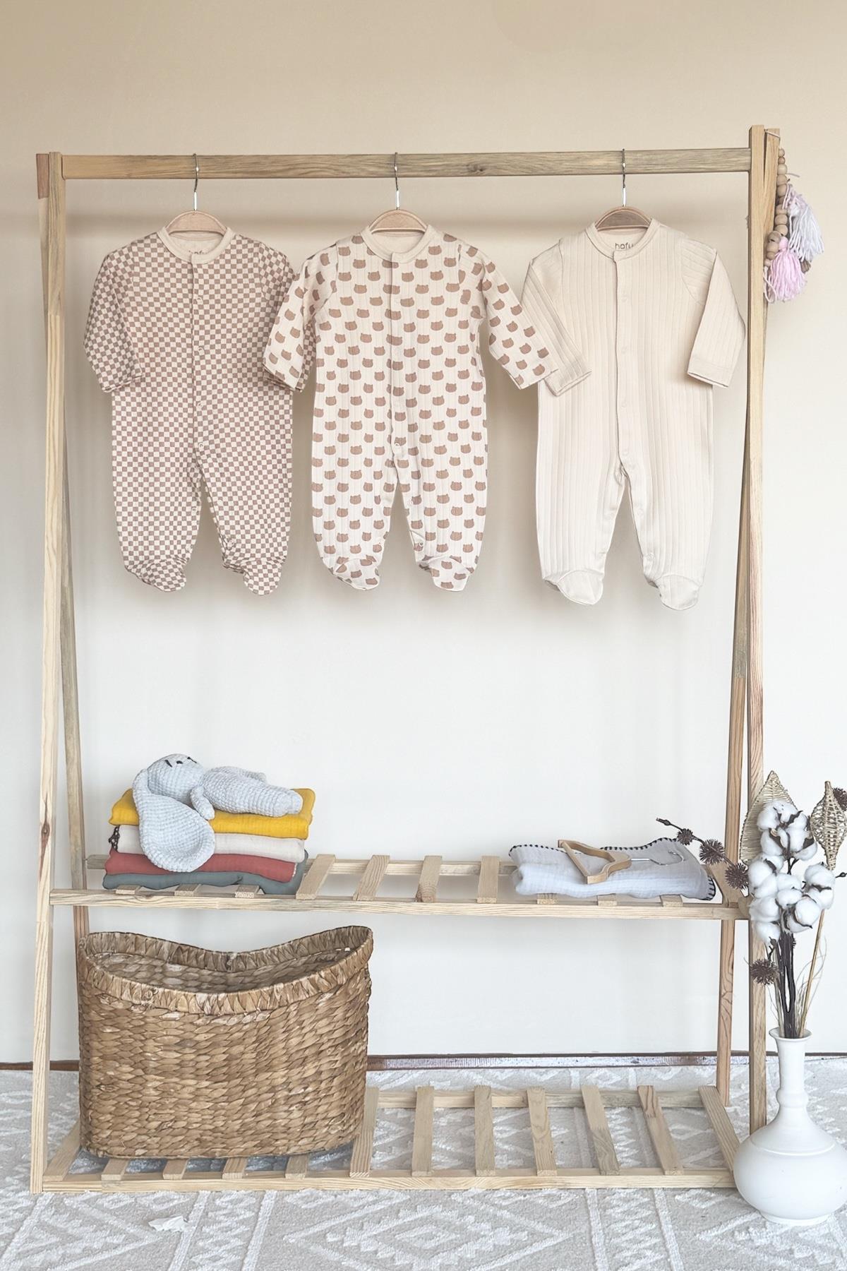 %100 Doğal Pamuk Özel Kumaş 3'lü Bebek Tulum