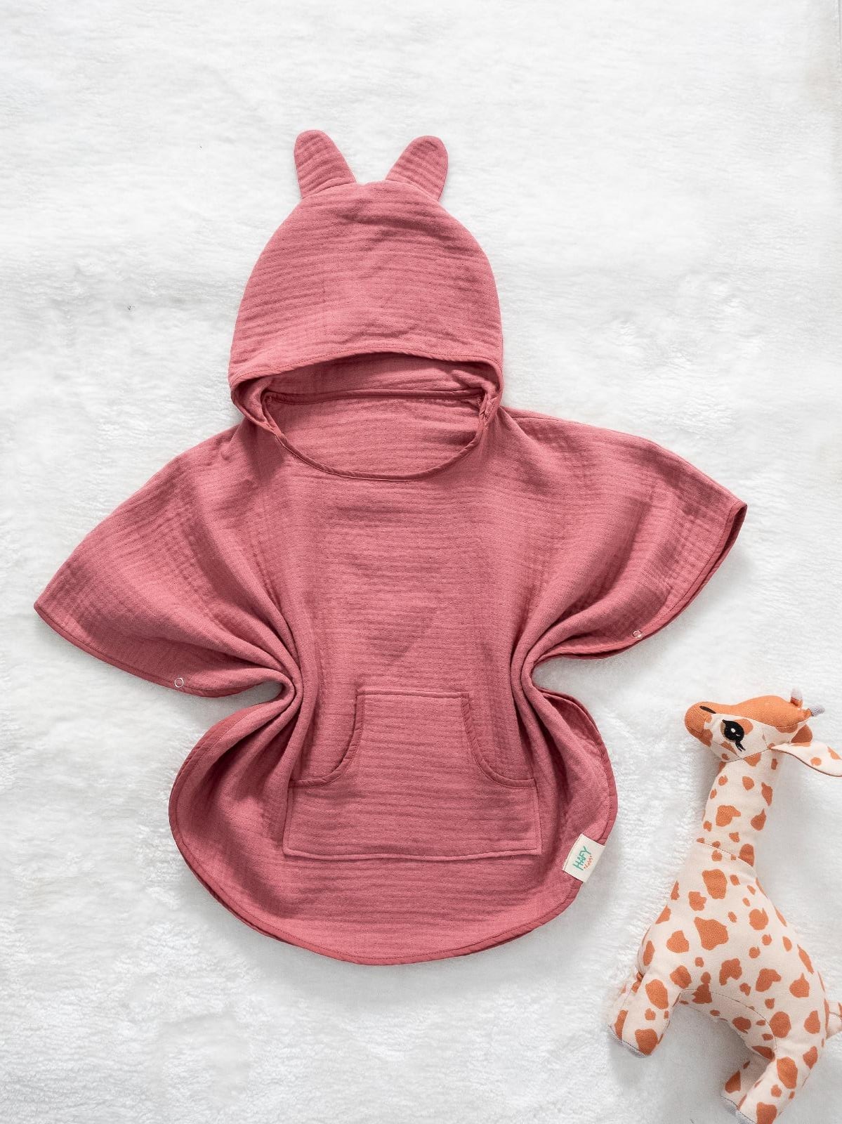 Hafy Baby %100 Organik Pamuklu Pembe 4 Katlı Müslin Panço