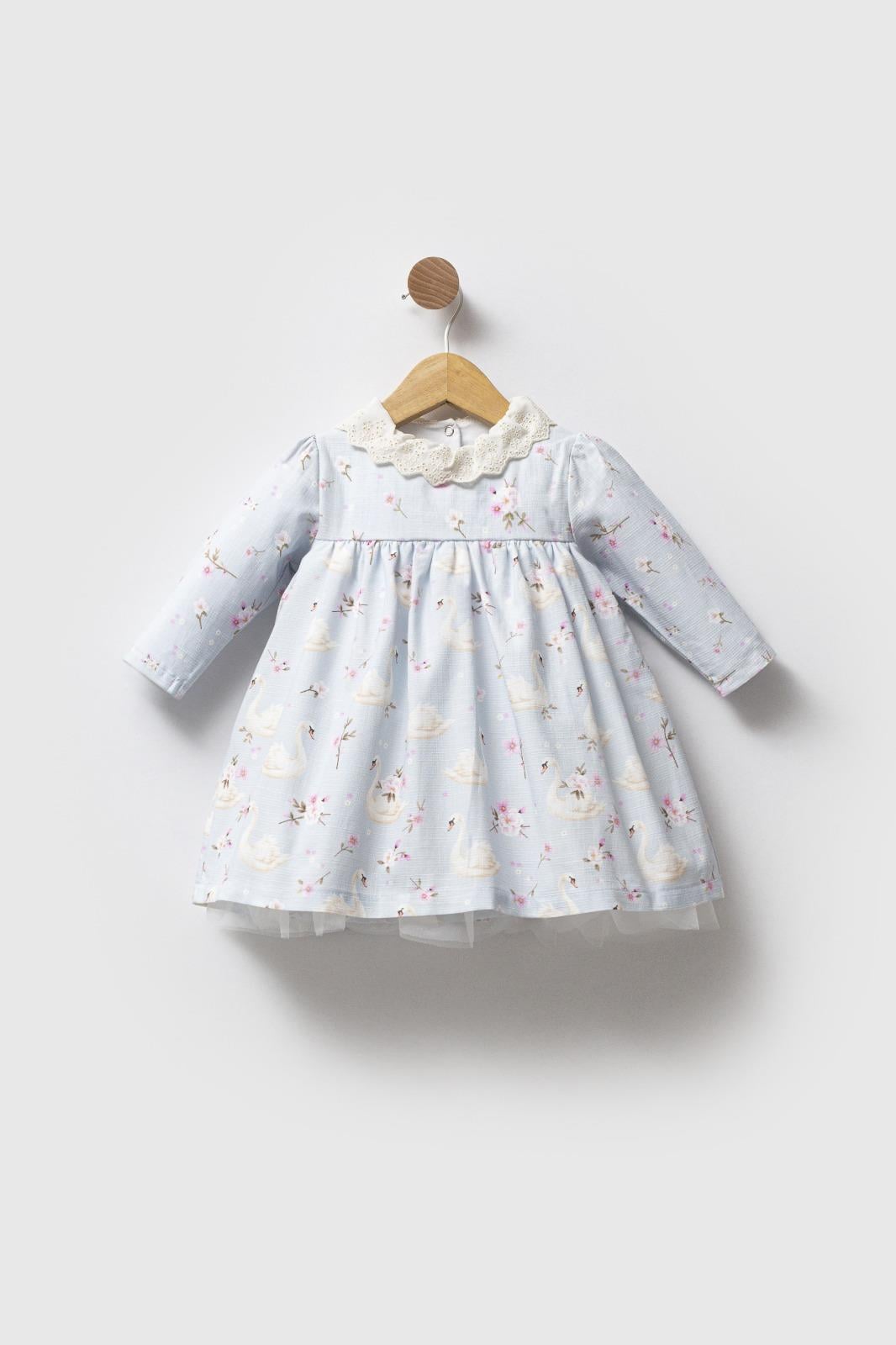 Kuğu Desenli Müslin Elbise