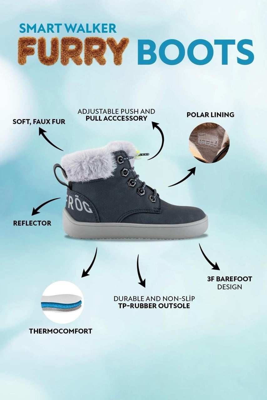 HOPFRÖG Furry Boots Lacivert  Nubuk Barefoot Çocuk Botu