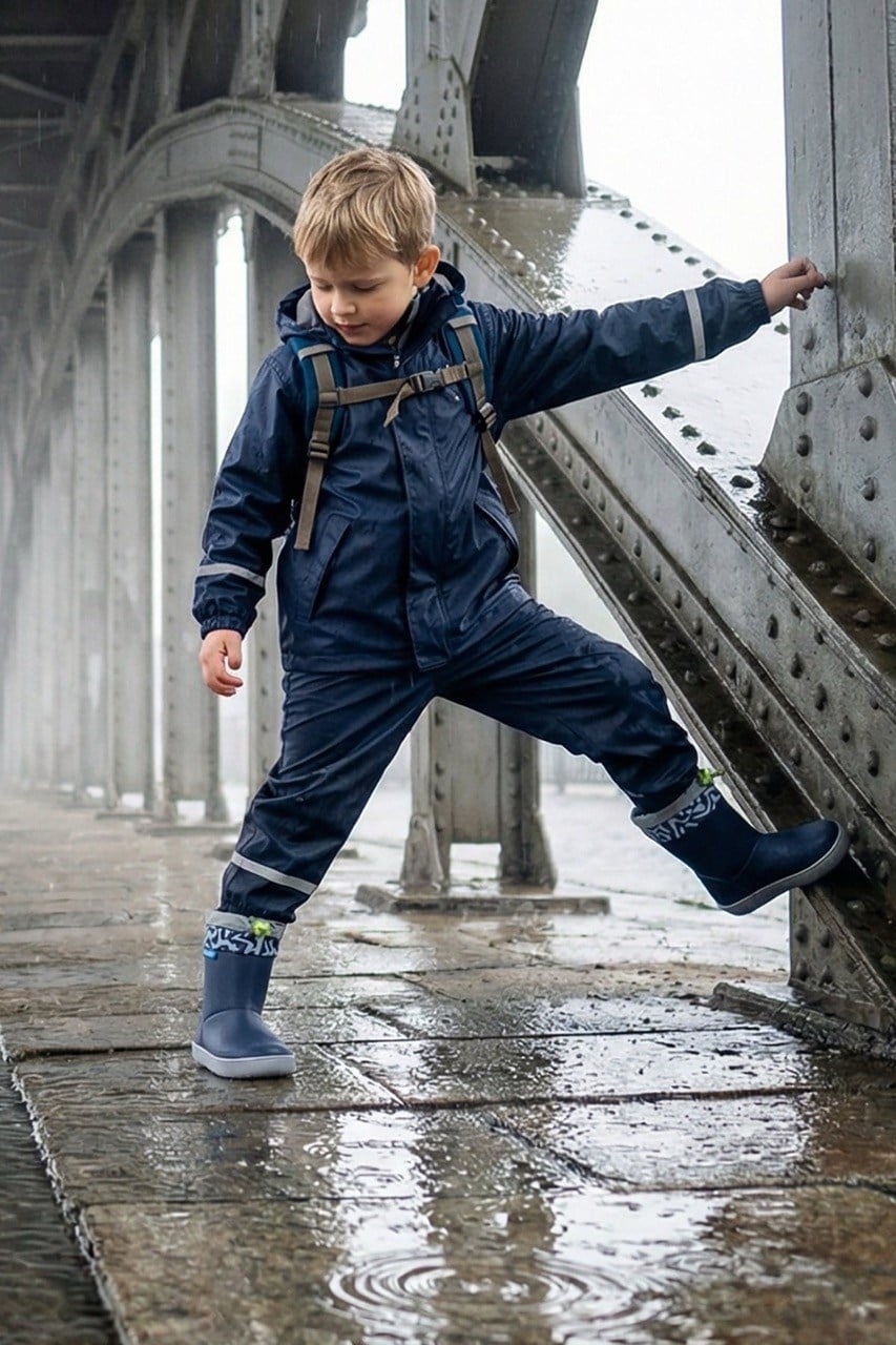 HOPFRÖG Rain Boots Süper Mat Lacivert Suya ve Soğuğa Dayanıklı Barefoot Çocuk Botu