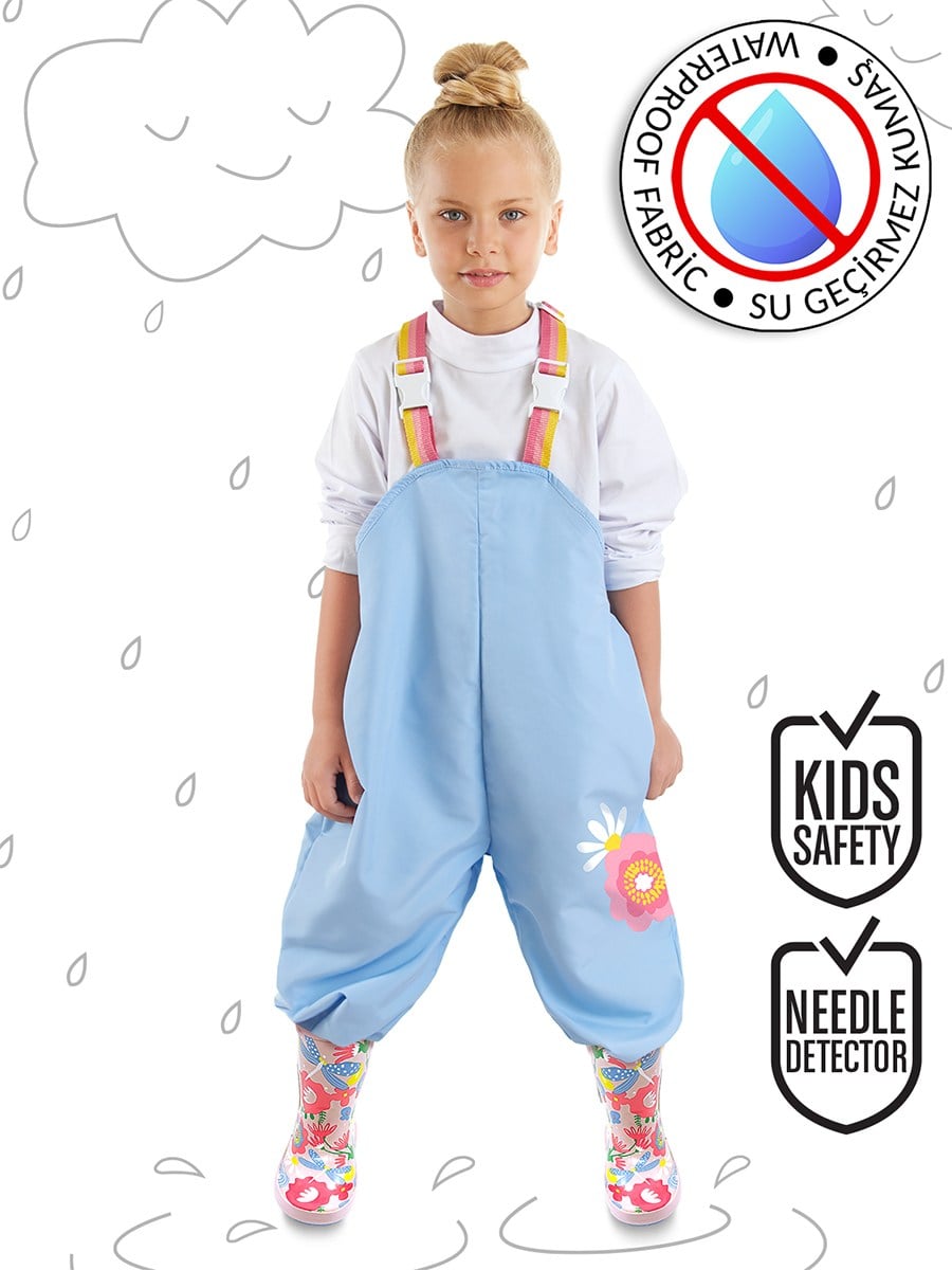 Denokids Çiçek Desenli Su İtici Ayarlanabilir Askılı Kız Çocuk Yağmur Tulumu