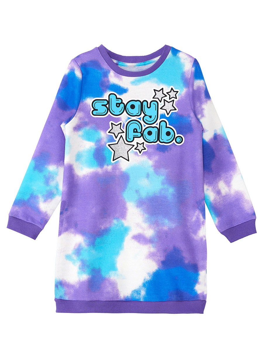 Denokids Fab. Batik Mavi Uzun Kollu Kışlık Kız Çocuk Elbise