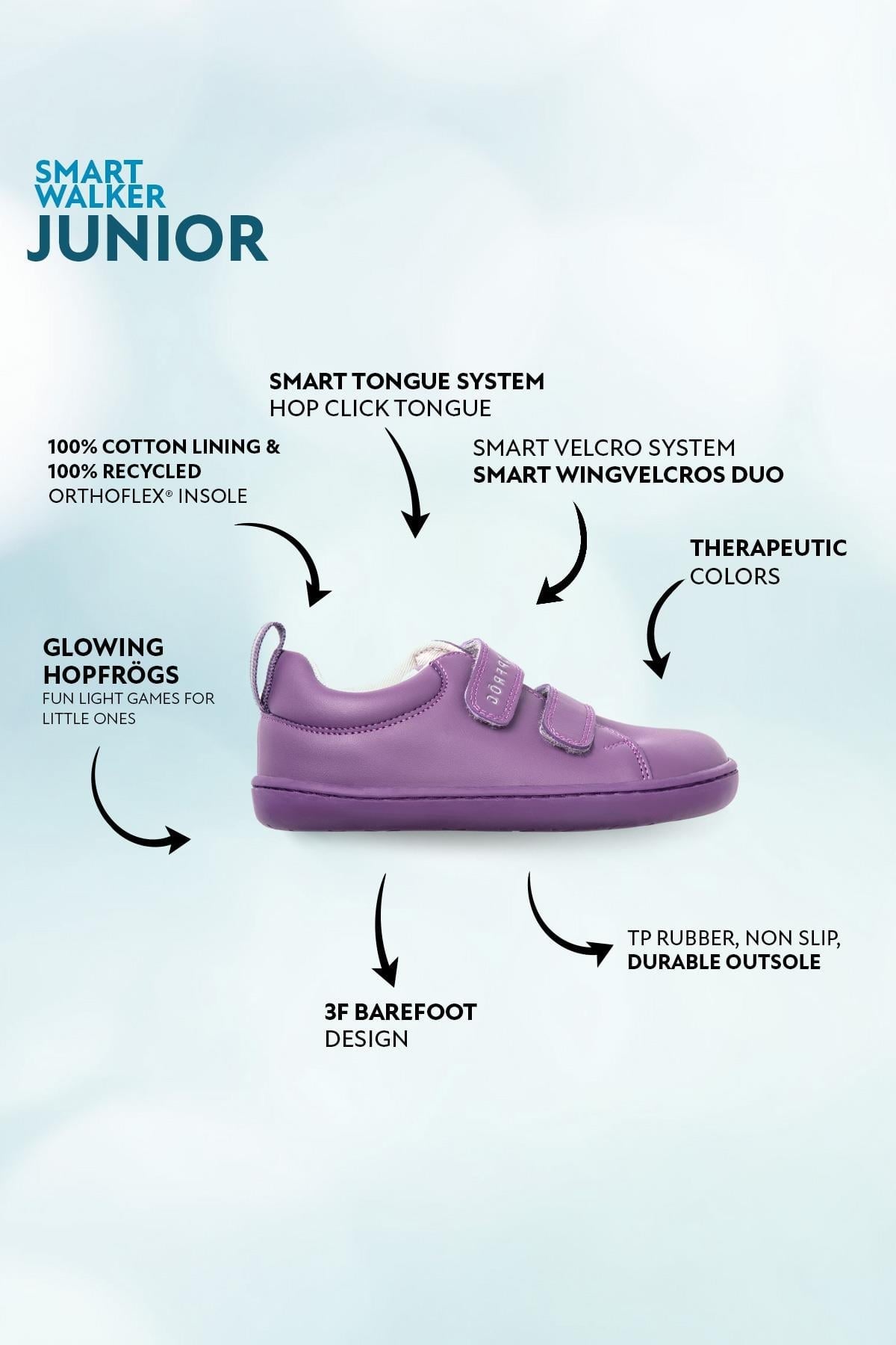 HOPFRÖG Smart Walker Junior Mor Işık Barefoot Çocuk  Ayakkabısı
