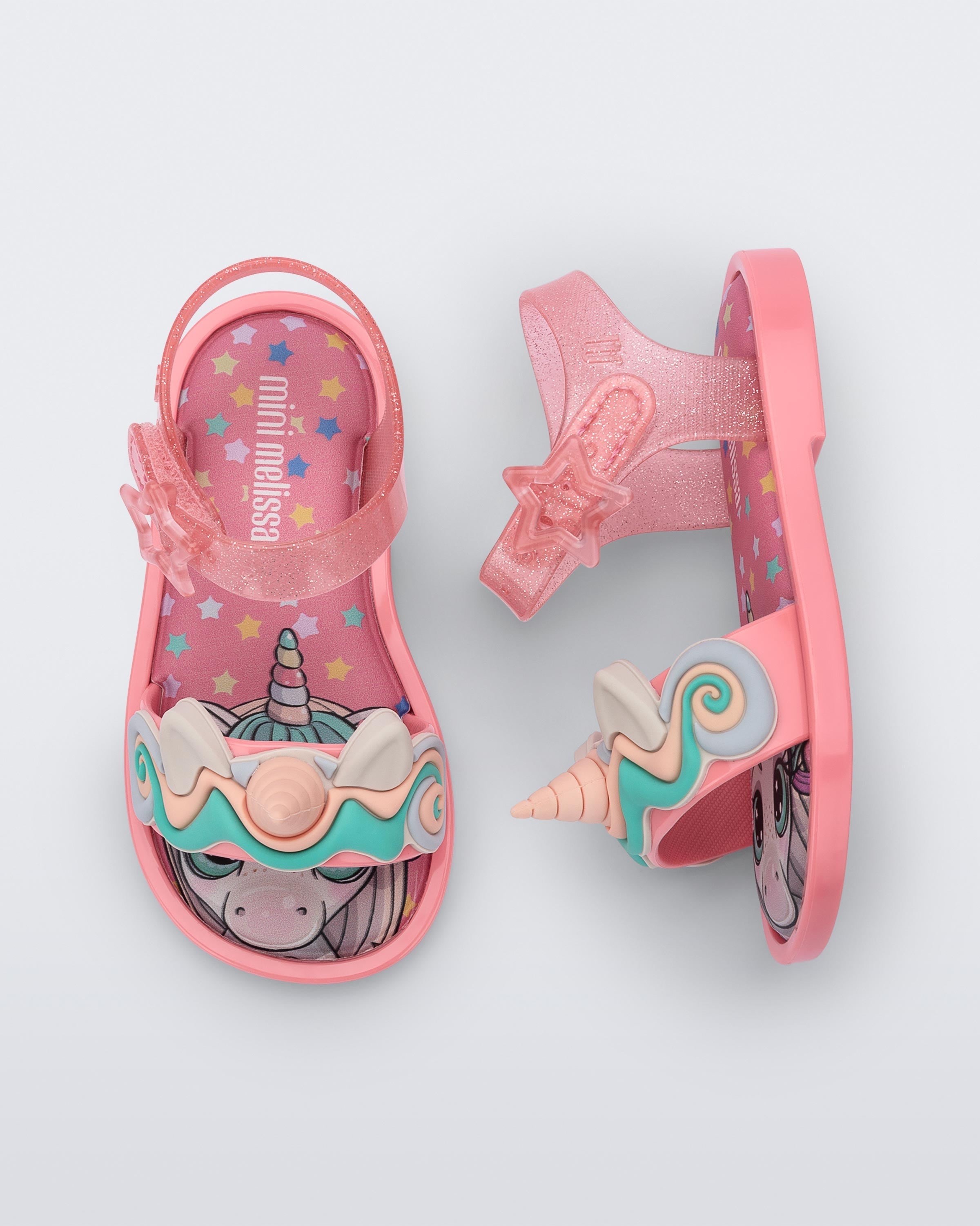 Mini Melissa Mar Sandal Uni BB Simli  Pembe Kız Çocuk Sandalet
