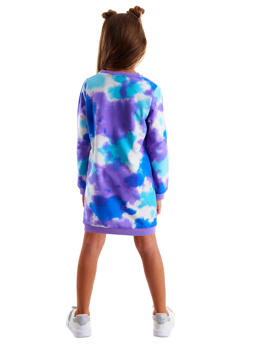 Denokids Fab. Batik Mavi Uzun Kollu Kışlık Kız Çocuk Elbise