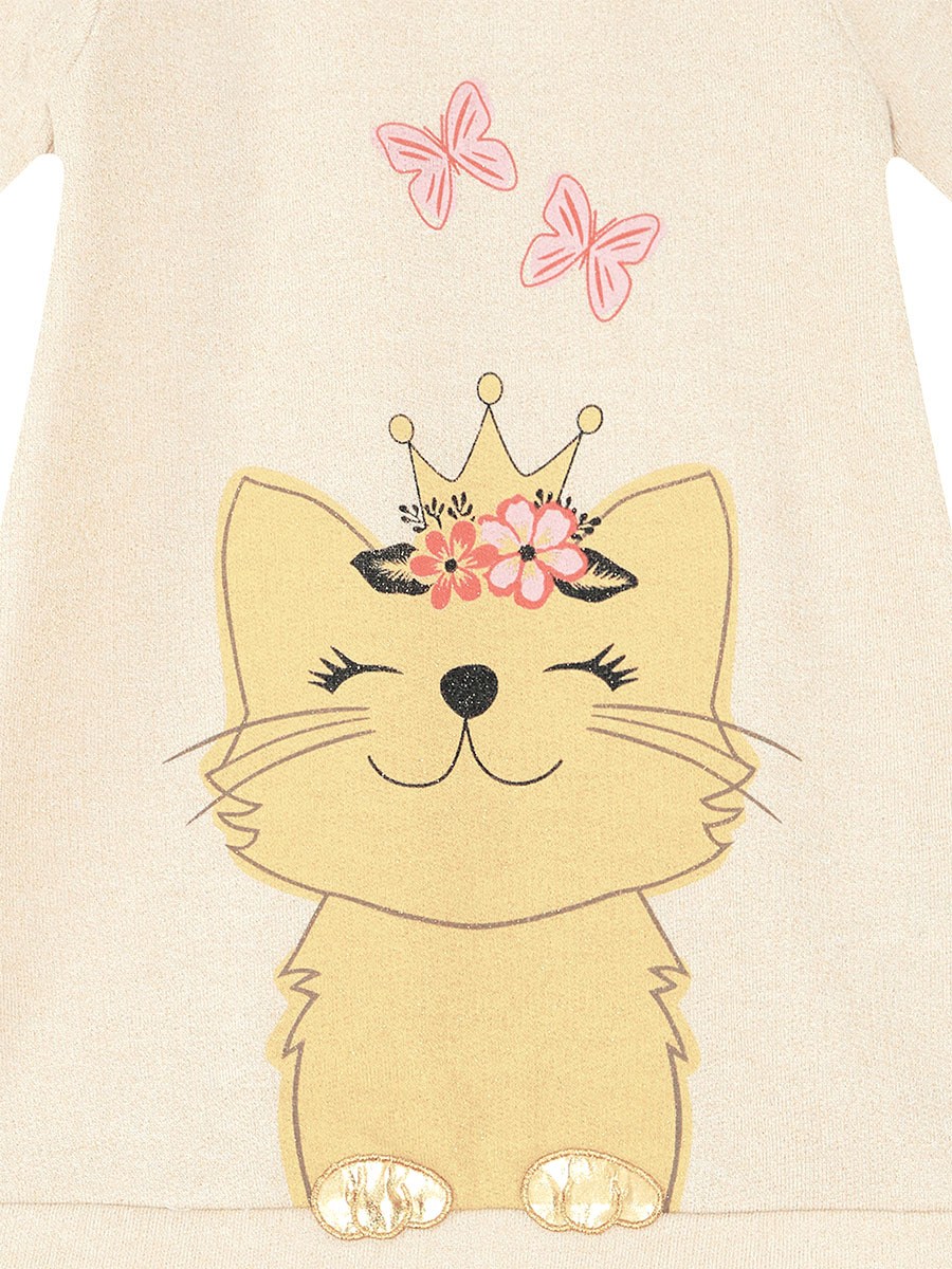 Denokids Cat Dream Kedi Desenli  Uzun Kollu Kışlık Kız Çocuk Elbise