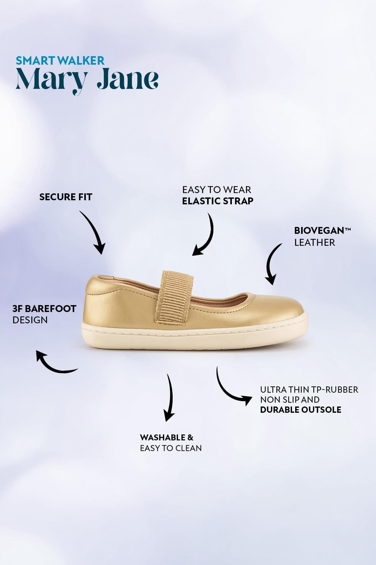 HOPFRÖG Smart Walker Mary Jane Altın Yıldız Barefoot Kız Çocuk Babet