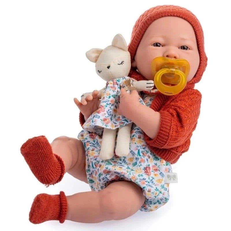 Berenguer 38 cm Gerçekçi Oyuncak Kız Bebek – Kiremit Hırka ve Kedili 18066
