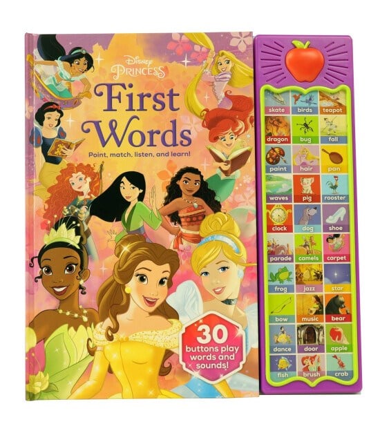 Disney Princess Cinderella, Moana, Rapunzel, and More!: First Words: Point, Match, Listen, and Learn! 30-Button Sound Book