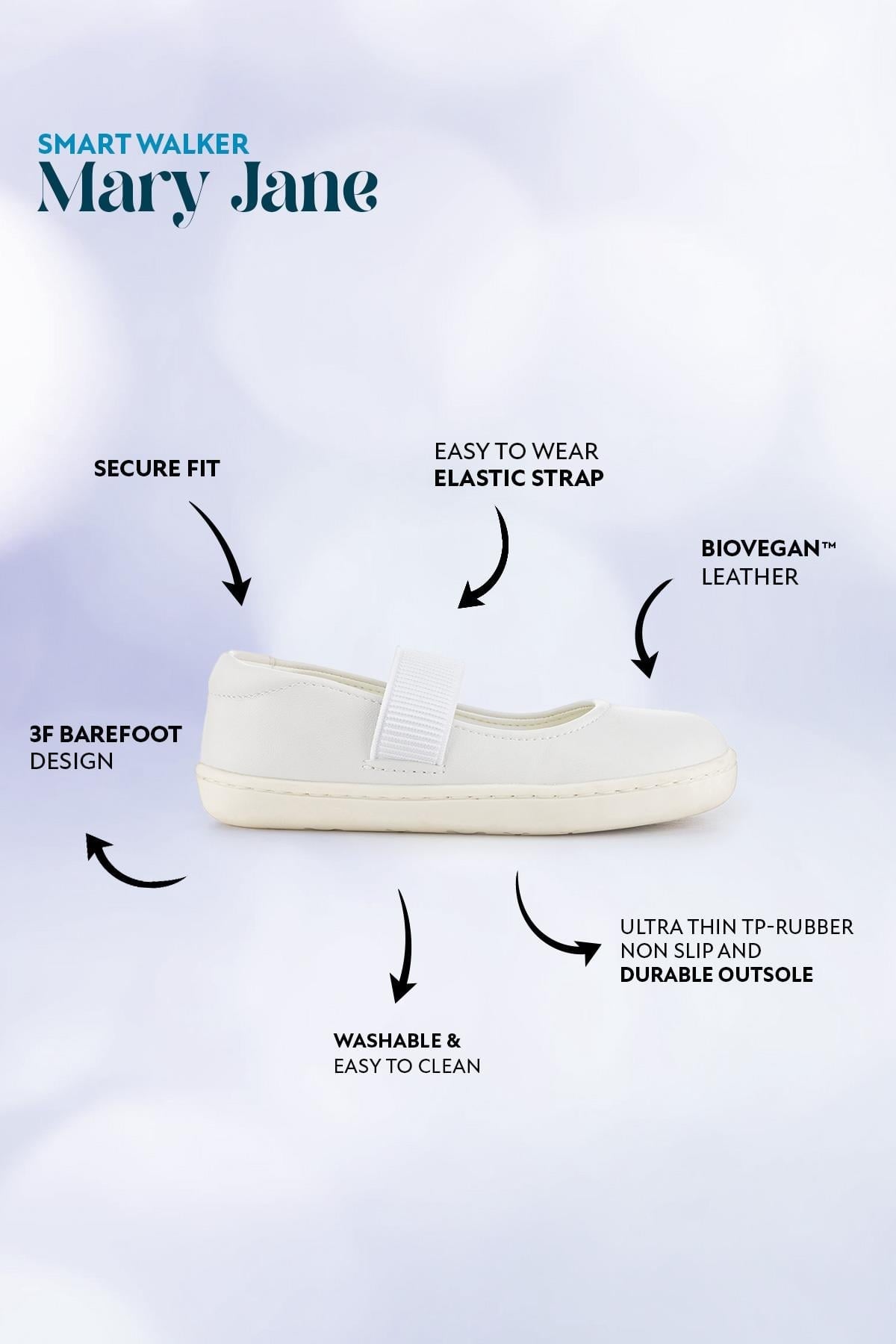 HOPFRÖG Smart Walker Mary Jane Havalı Beyaz Barefoot  Kız Çocuk Babet