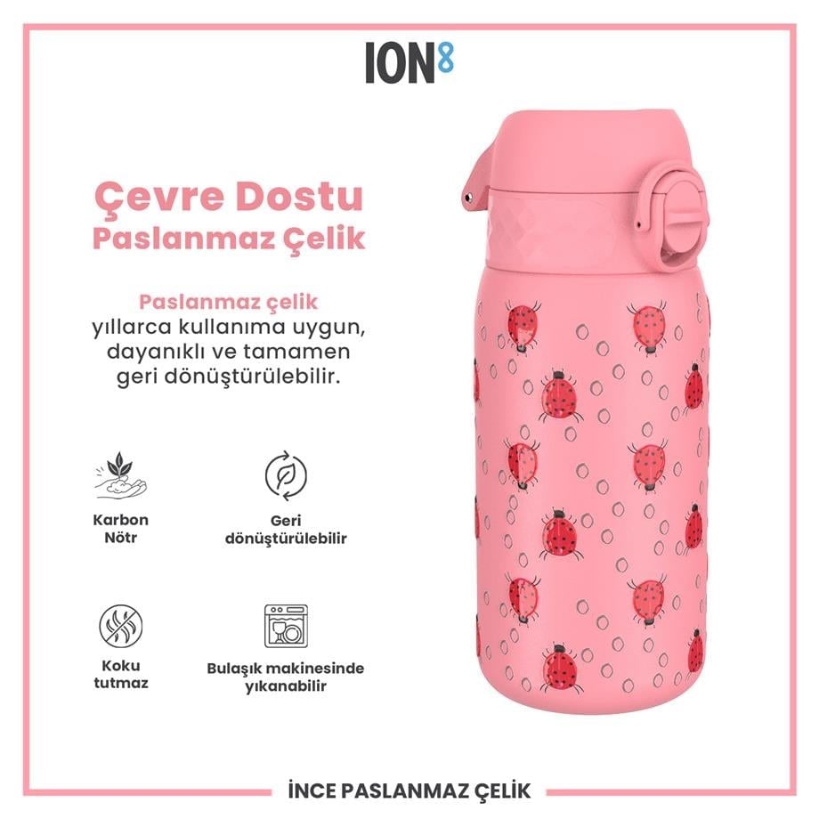ION8 Paslanmaz Çelik Çocuk Suluk - Uğur Böceği- 400 ml - Sızdırmaz