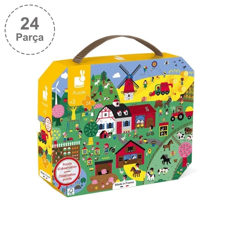 Janod 24 Parça Çantalı Puzzle ve Bulmaca - Çiftlik