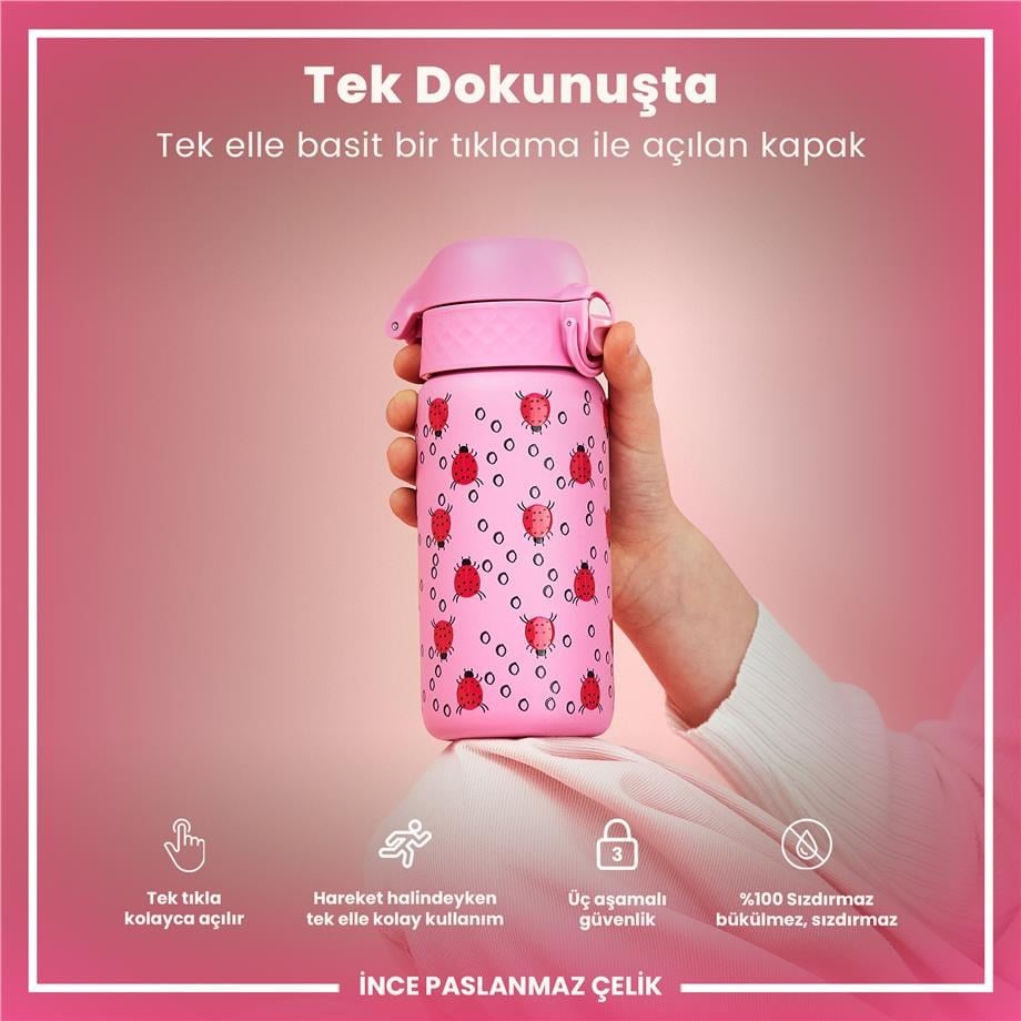 ION8 Paslanmaz Çelik Çocuk Suluk - Uğur Böceği- 400 ml - Sızdırmaz
