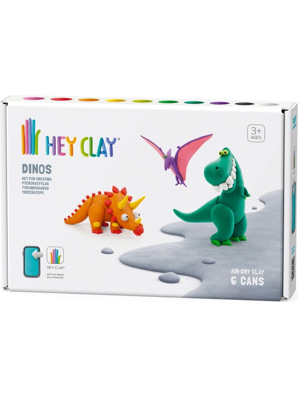 Hey Clay Hava ile Kuruyan Kil (6lı Kutu) - Dinozorlar (Pterodactylus, Triceratops, Tyrannosaurus)