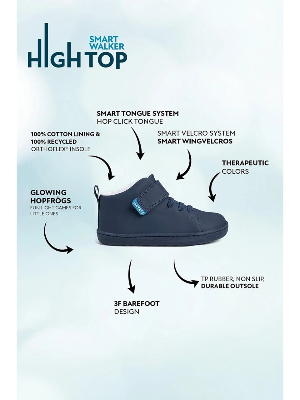 HOPFRÖG Smart Walker High Top Süper Mat Lacivert Barefoot Çocuk Botu