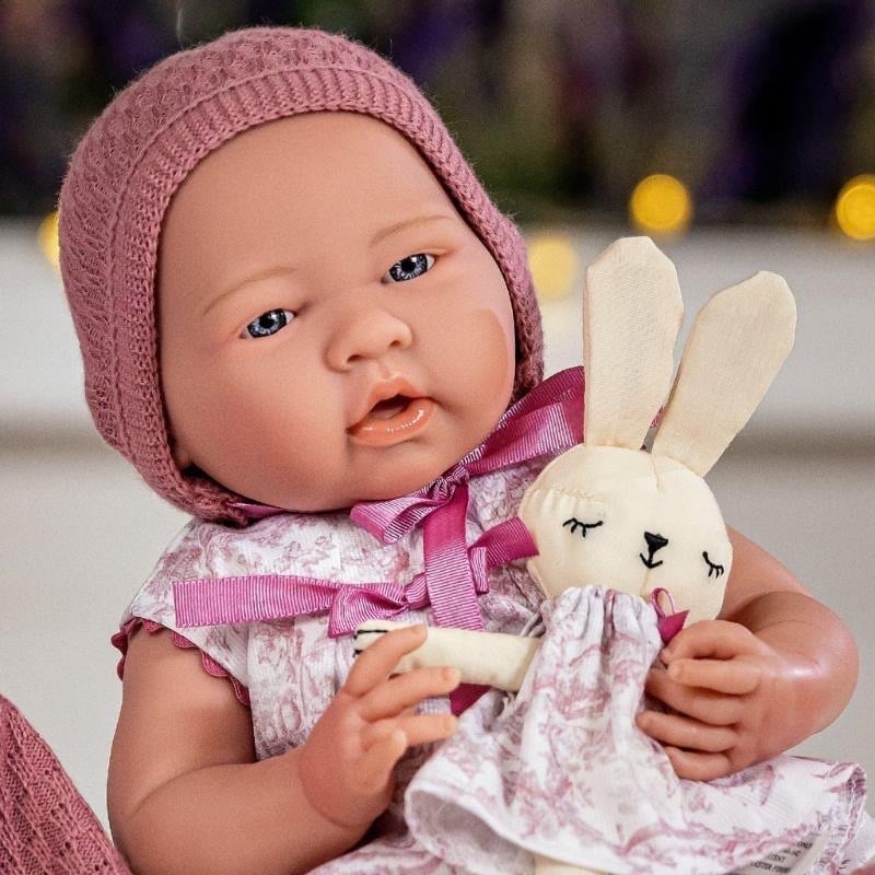 Berenguer Gerçekçi Oyuncak Kız  Bebek 38 cm – Pembe Hırka ve Tavşanlı 18067