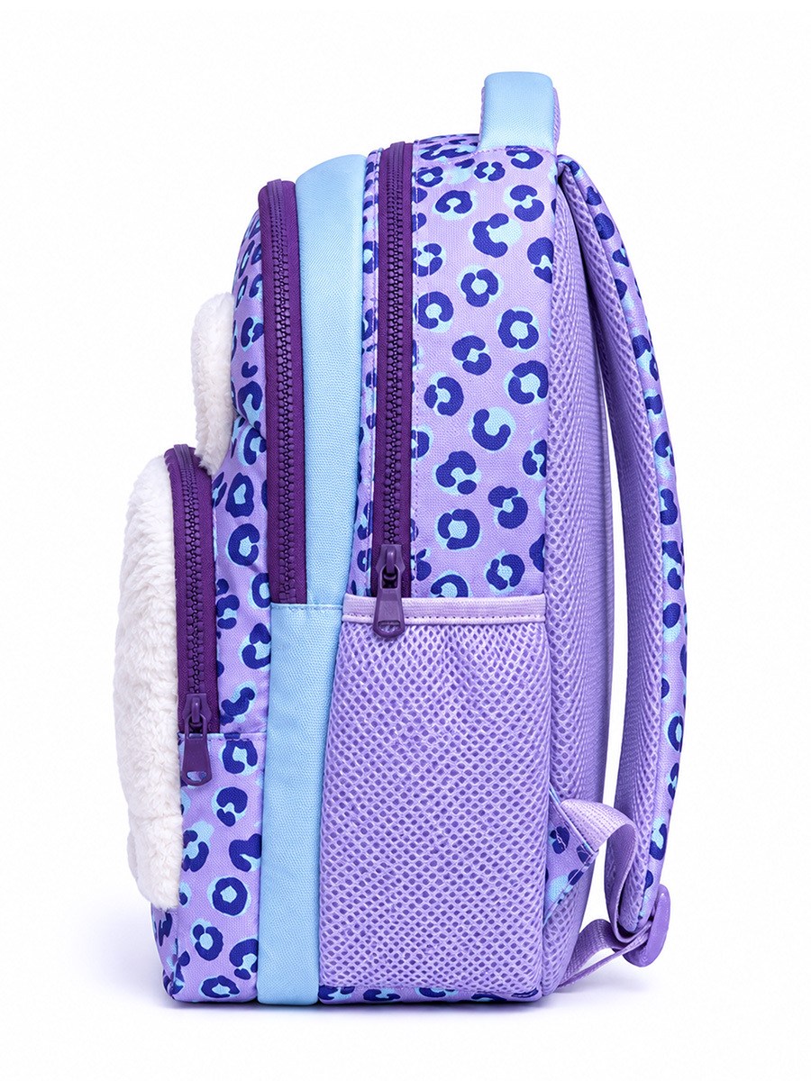 Denokids Peluş Leopar Cepli 3 Bölmeli Su İtici Kumaşlı Kız Çocuk Okul Çantası