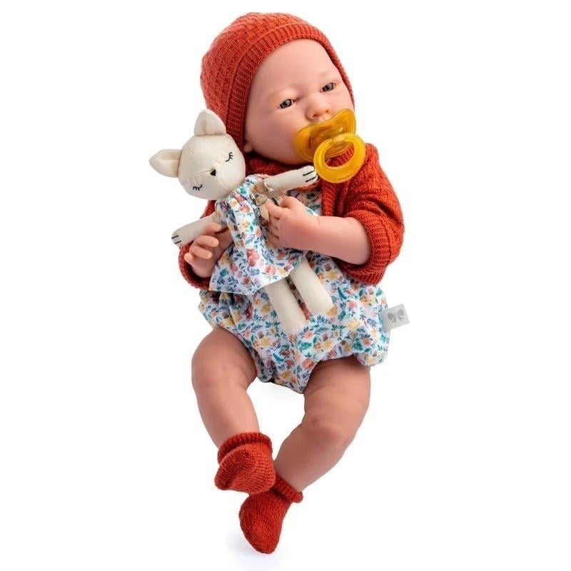 Berenguer 38 cm Gerçekçi Oyuncak Kız Bebek – Kiremit Hırka ve Kedili 18066