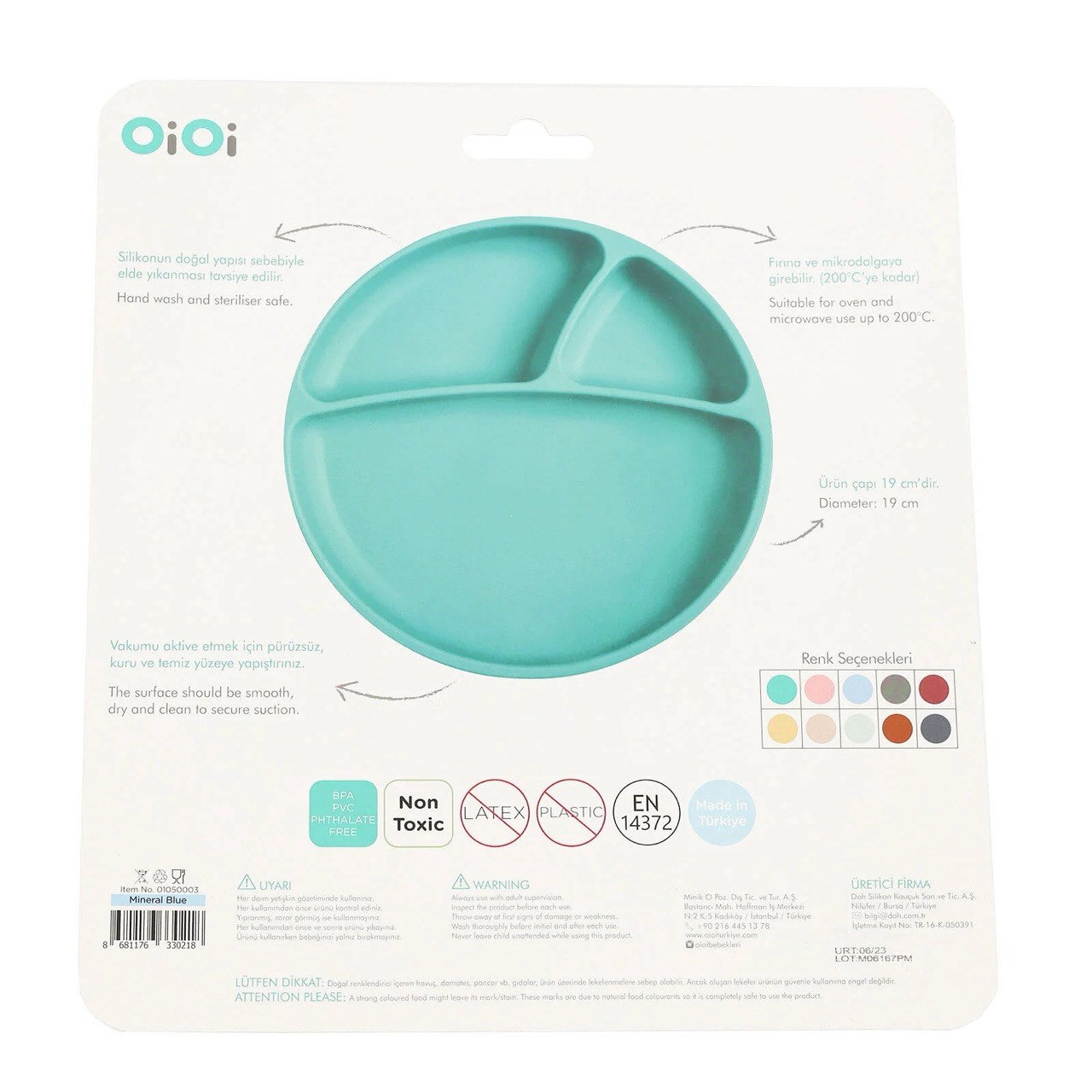 OiOi Vakumlu Mama Tabağı Porsiyon Mineral Blue