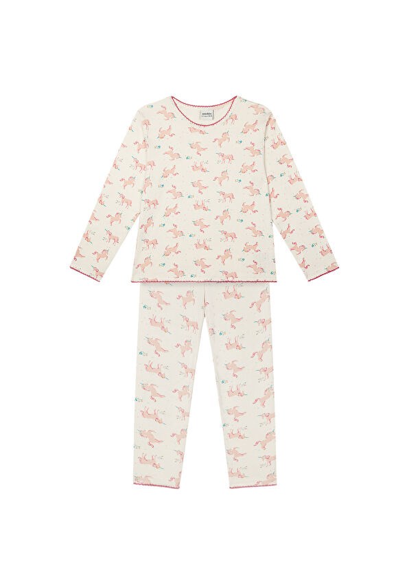 Antebies Unicorn Masalı Pembe Desenli Uzun Kollu Taytlı Kız Çocuk Pijama Takımı