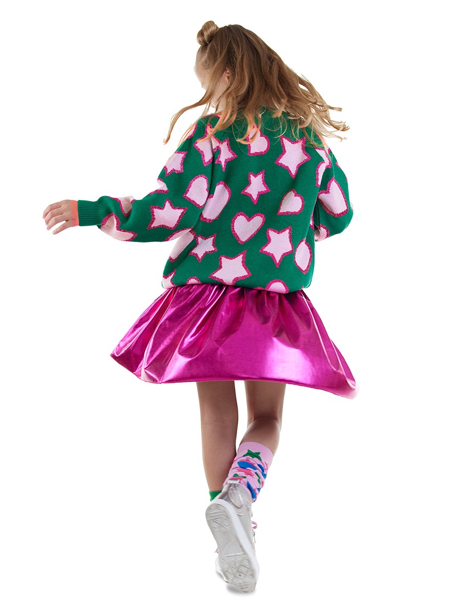 Denokids Yıldızlı ve Kalp Desenli Kız Çocuk Triko Kazak
