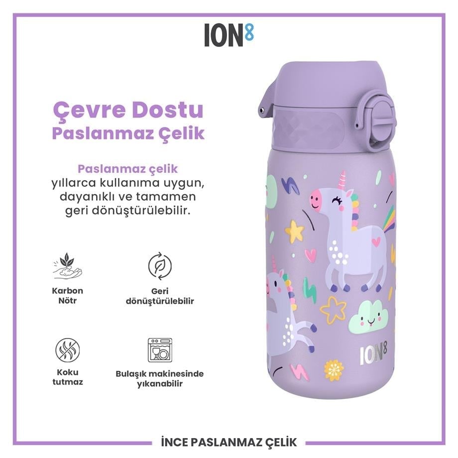 ION8 Paslanmaz Çelik Çocuk  Suluk - Mor Unicorn -  400 Ml Sızdırmaz