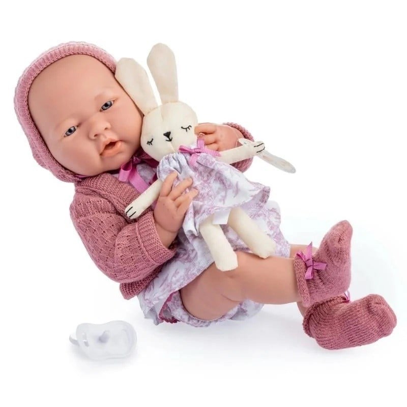 Berenguer Gerçekçi Oyuncak Kız  Bebek 38 cm – Pembe Hırka ve Tavşanlı 18067