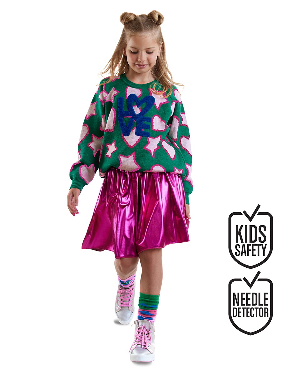 Denokids Yıldızlı ve Kalp Desenli Kız Çocuk Triko Kazak