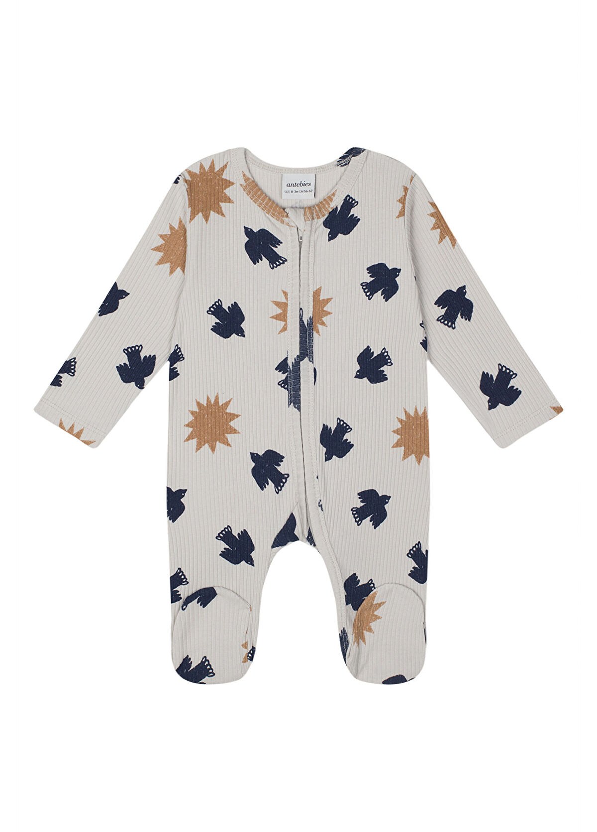 Antebies Kuş Güneş Desenli Fermuarlı Unisex Bebek Tulum