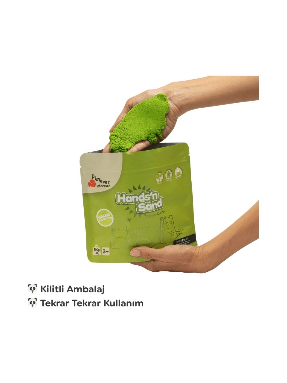 Playever Handsn Sand Doğal Kinetik Kum 500gr - Yeşil
