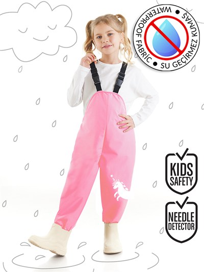 Denokids Unicorn Desenli Su Geçirmez Ayarlanabilir Askılı Kız Çocuk Yağmur Tulumu