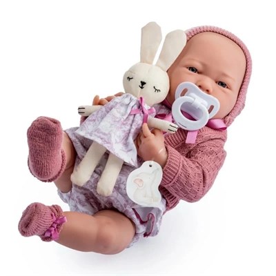 Berenguer Gerçekçi Oyuncak Kız  Bebek 38 cm – Pembe Hırka ve Tavşanlı 18067