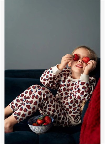 Antebies Çilek Tarlası Kız Çocuk Sweatshirt Tayt Set
