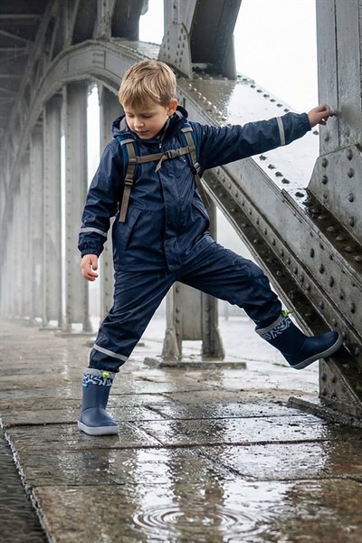 HOPFRÖG Rain Boots Süper Mat Lacivert Suya ve Soğuğa Dayanıklı Barefoot Çocuk Botu